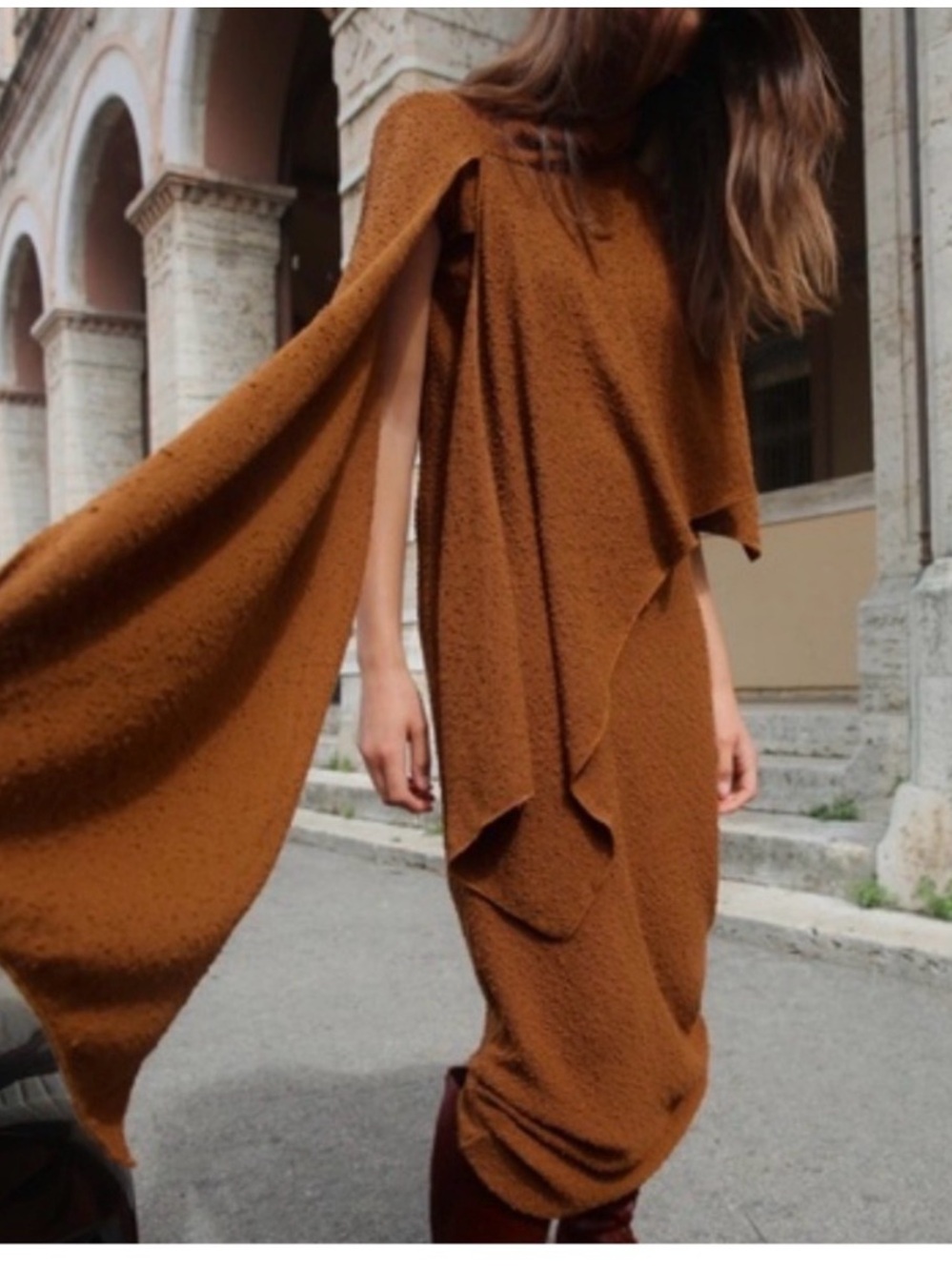 Zara Bouclé Draped Poncho Sweater